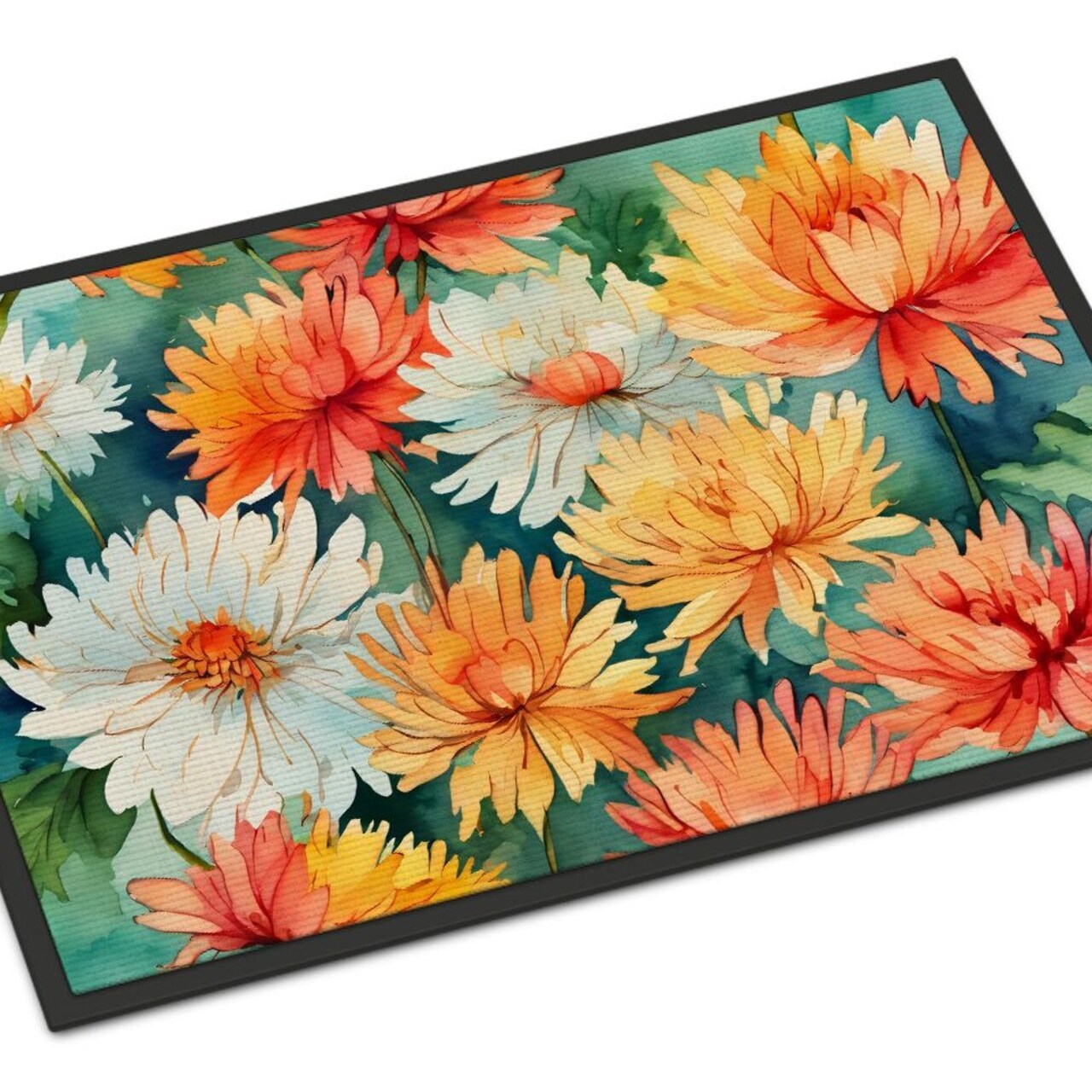 Edge Collections - 18" x 27" - Multicolor - Chrysanthemums Doormat Indoor Outdoor Rug - 1 Piece